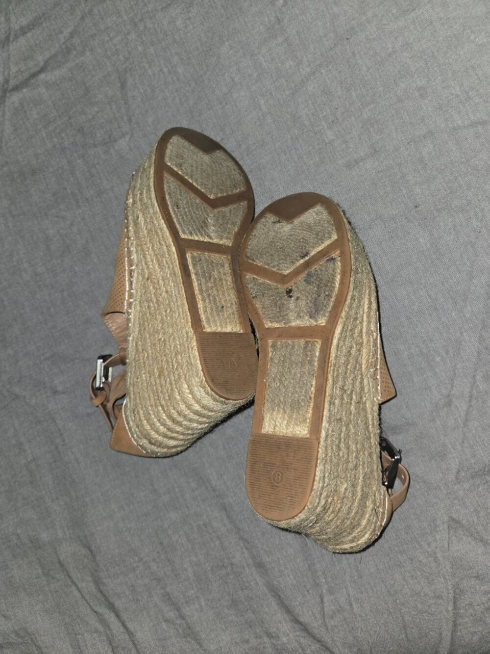 Marc Fisher Ltd Mlannie Nude Leather Platform Espadrille Wedge Sandals Size 8 - Picture 9 of 10